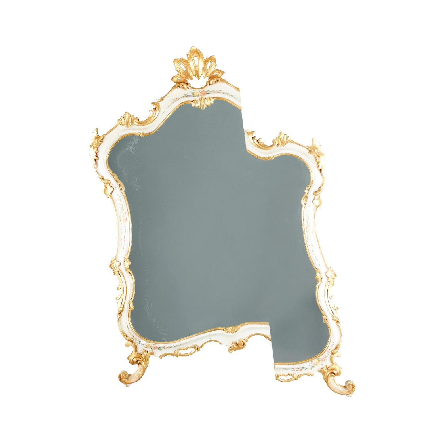 Contemporary Wall Mirror from an Antique Venetian Lacquered and Gilded Frame For Sale