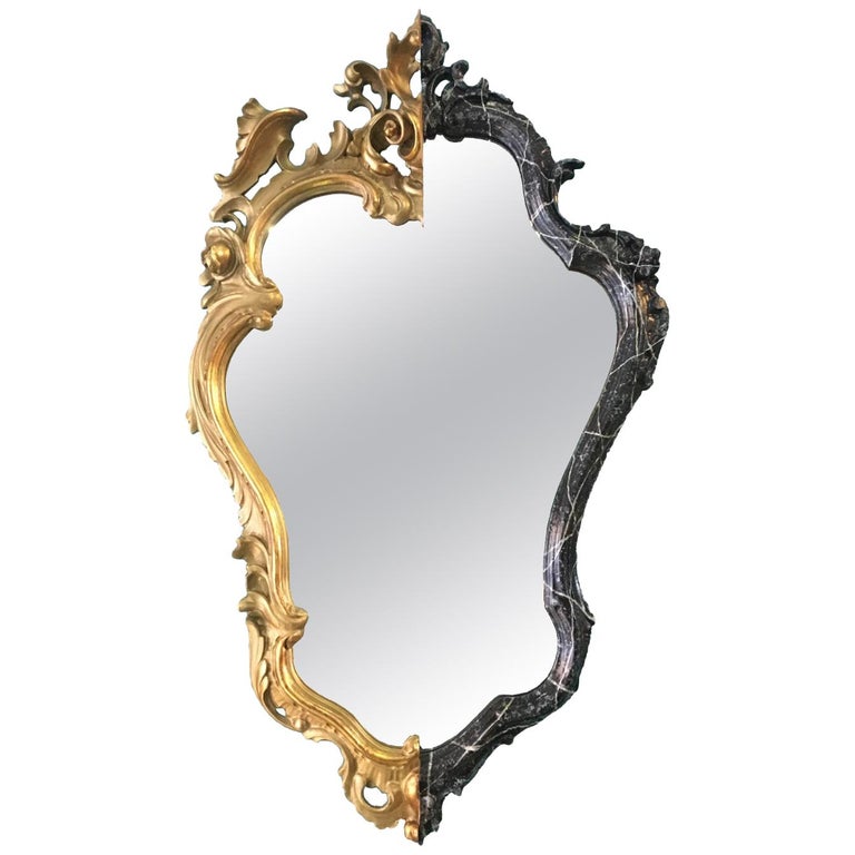 Contemporary Wall Mirror From Two Gilded And Faux Marble Painted Antique Frames