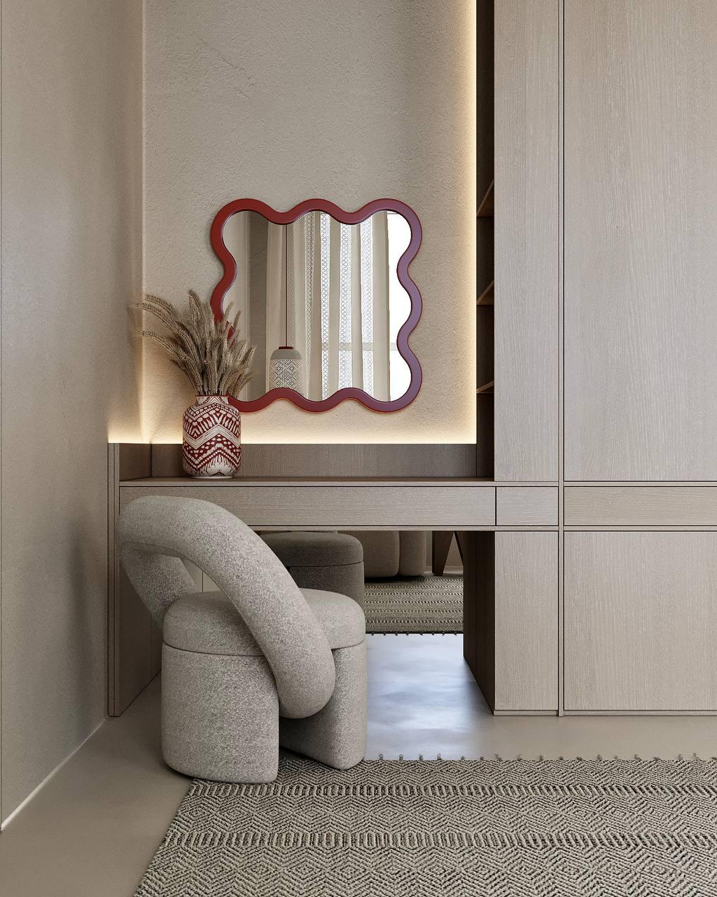 Ukrainian Contemporary Wall Mirror 'Hvyli 12 Square' by Oitoproducts, Dark Red Frame For Sale