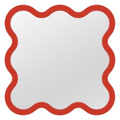 Contemporary Wall Mirror 'Hvyli 8' by Oitoproducts, Red Frame