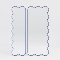 Contemporary Wall Mirror 'Hvyli Q 9' by Oitoproducts, Blue Frame