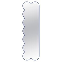 Contemporary Wall Mirror 'Hvyli Q 9' by Oitoproducts, Blue Frame