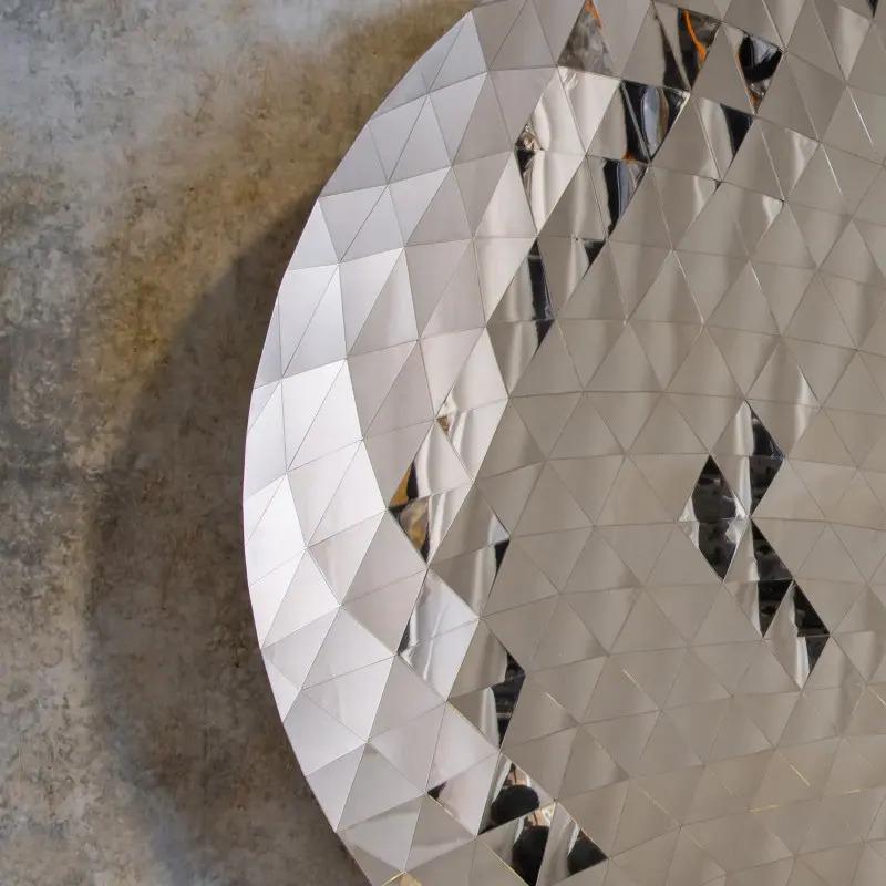 Modern Contemporary Wall Mirror in Faceted Silver Glass, Geometric Design 2020s For Sale
