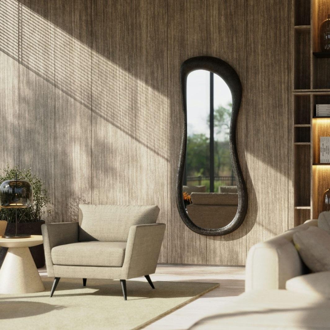 Mid-Century moderno Contemporary Wall Mirror in Volcanic / Crystal Finish in vendita