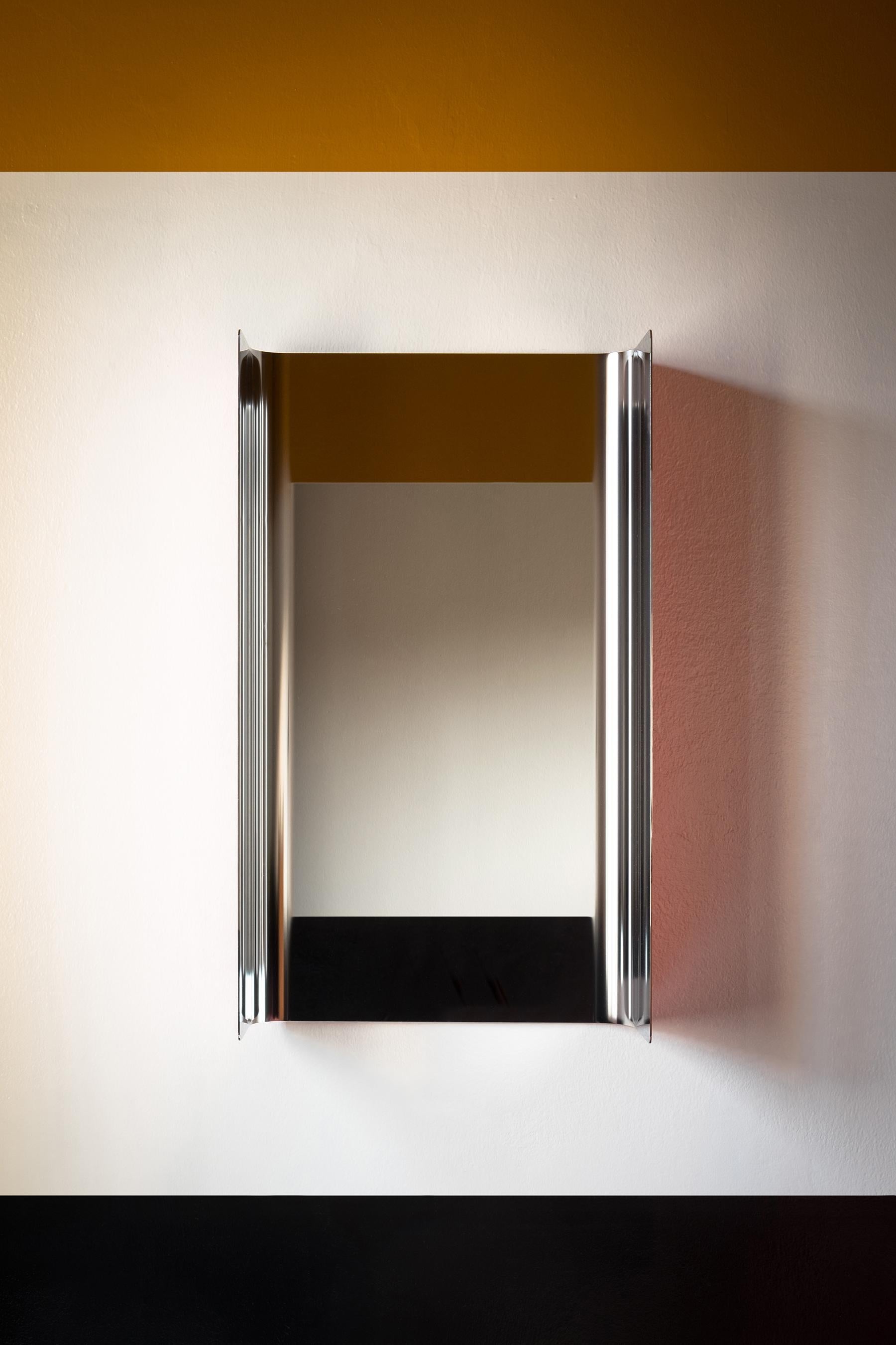 Modern Contemporary Wall Mirror Lacquered Steel Metal For Sale
