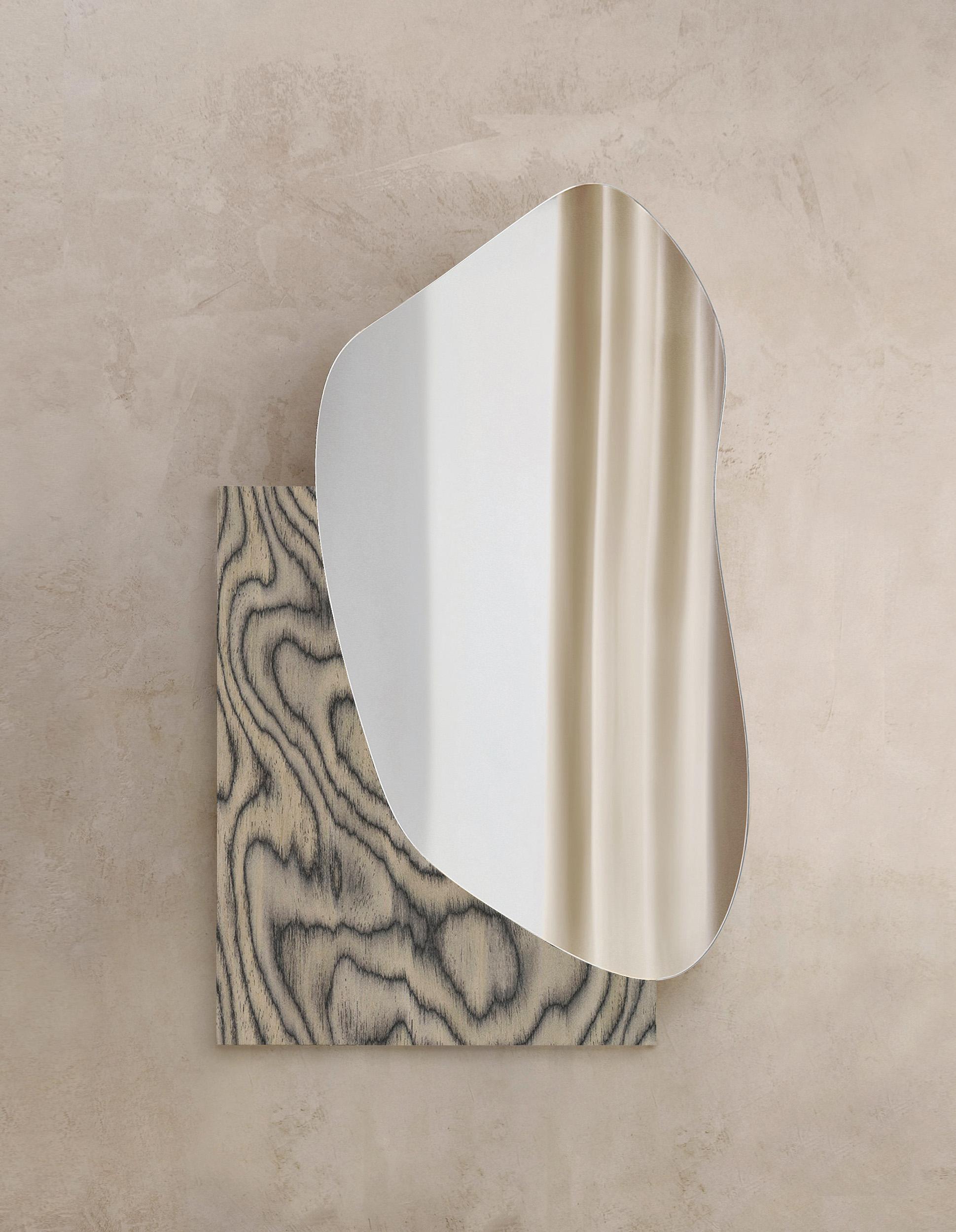 Contemporary Wall Mirror Lake 1
Brand: NOOM
Designers: Maryna Dague & Nathan Baraness.

Type of Mirrors: Optiwhite, Black tint mirror, Copper tint mirror.
Materials for base: Veneered wood, Madrona wood veneer, Burned steel, Stainless steel / Hand