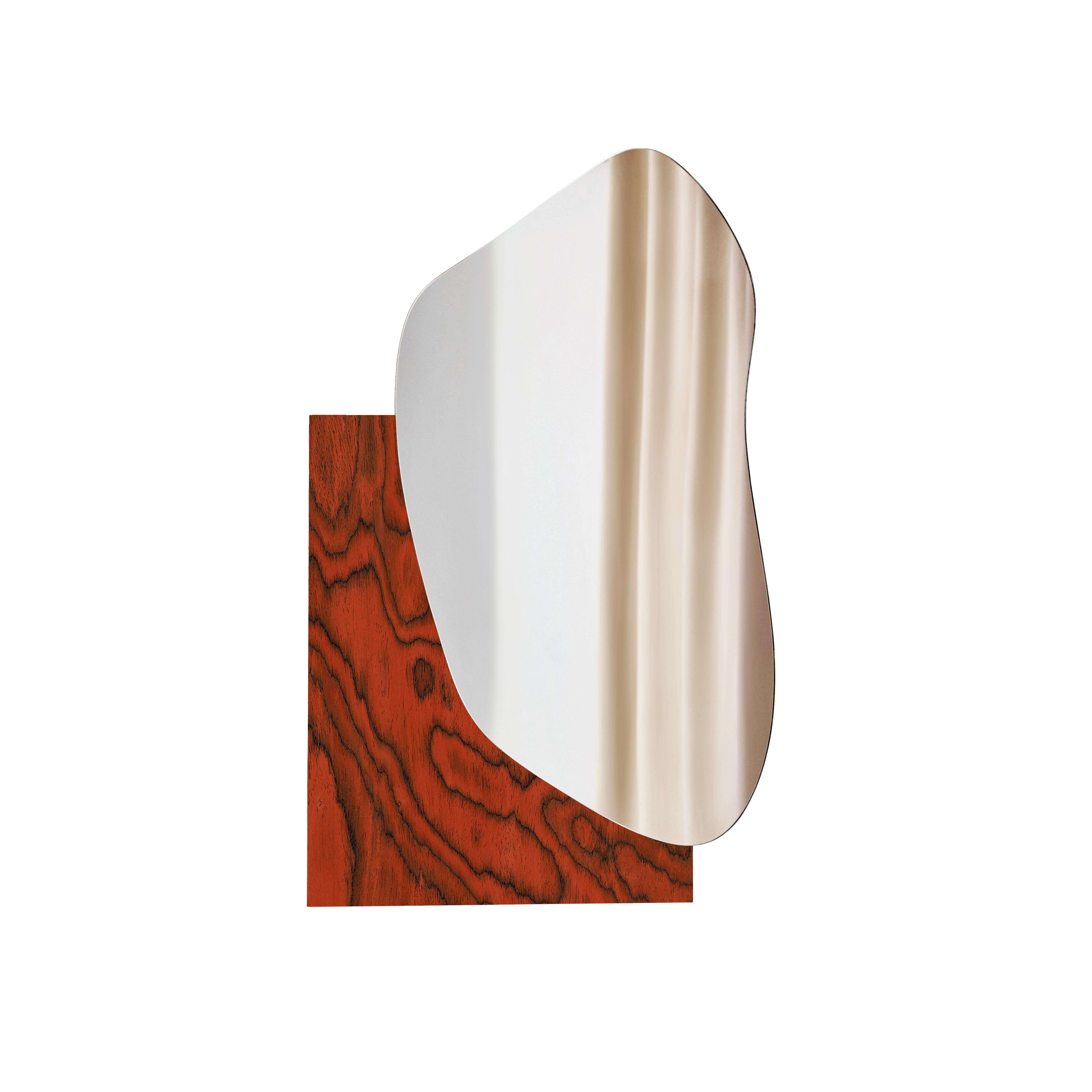 Brushed Contemporary Wall Mirror Lake 1 by Noom, Ettore Sottsass ALPI Wood For Sale