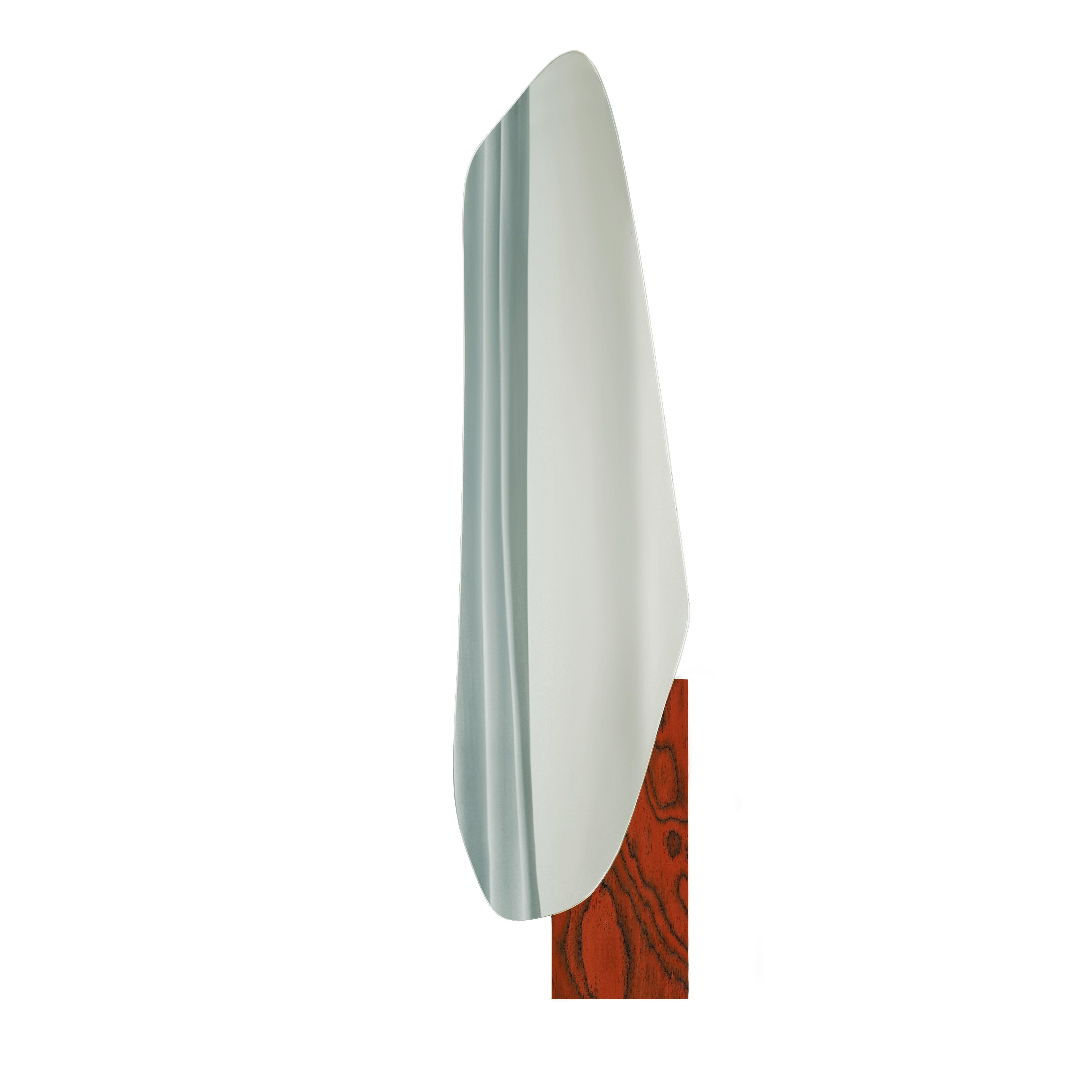 Brushed Contemporary Wall Mirror 'Lake 2' by Noom, ALPI Wood Veneer For Sale