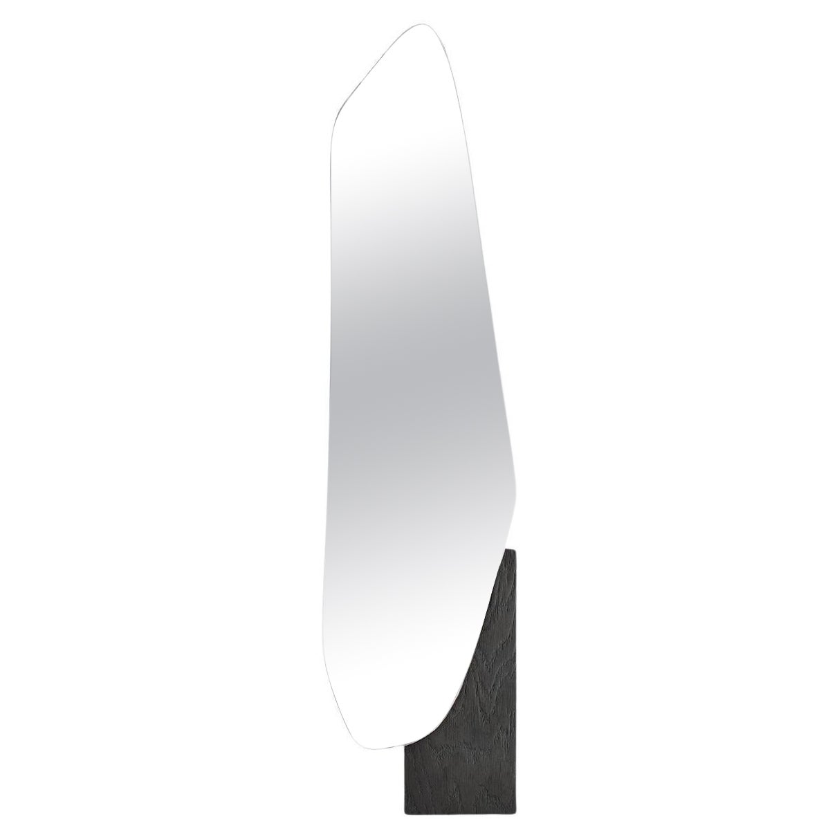 Contemporary Wall Mirror Lake 2 with Veneered Wood Base by Noom
