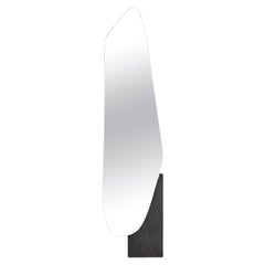 Contemporary Wall Mirror Lake 2 with Veneered Wood Base by Noom