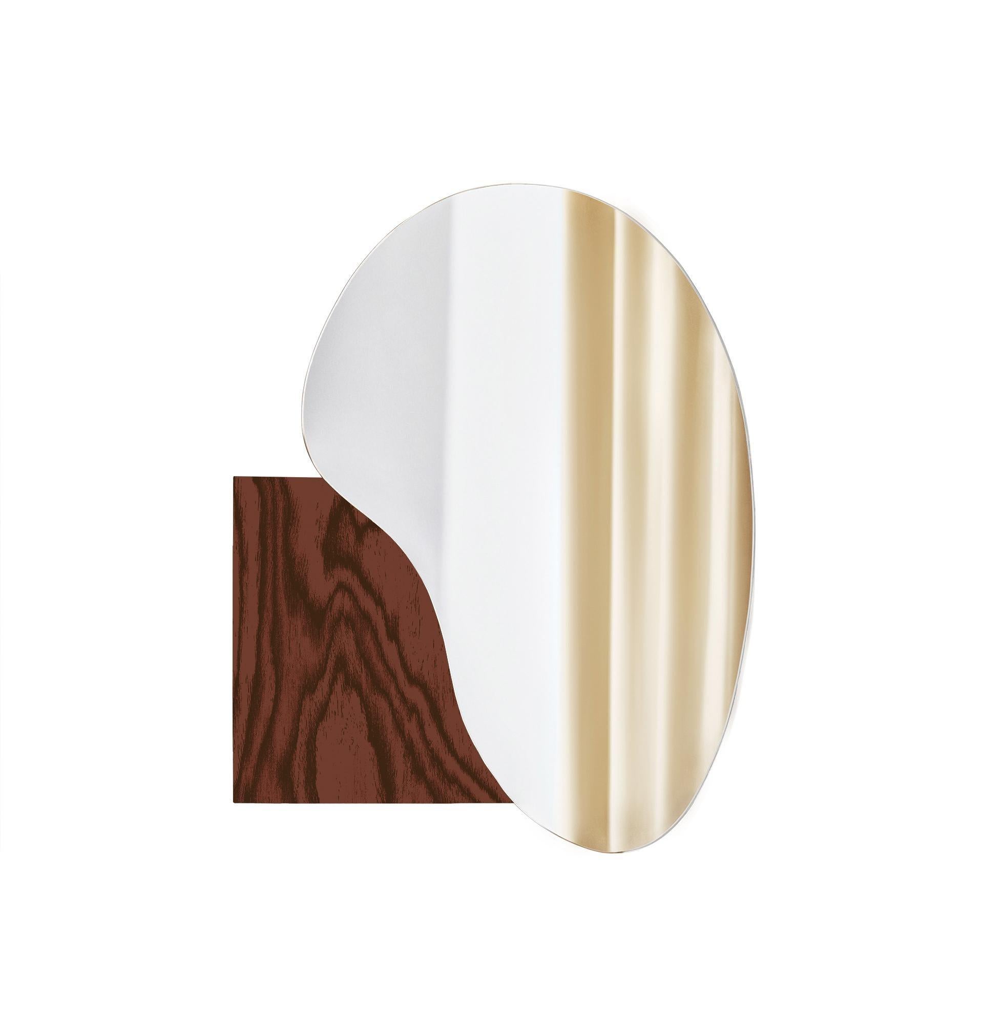 Contemporary Wall Mirror 'Lake 4' by Noom, ALPI Wood Veneer For Sale 3