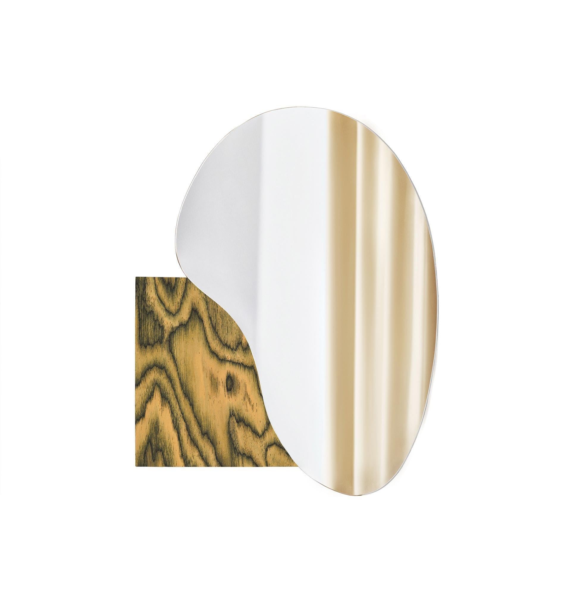 Organic Modern Contemporary Wall Mirror 'Lake 4' by Noom, ALPI Wood Veneer For Sale
