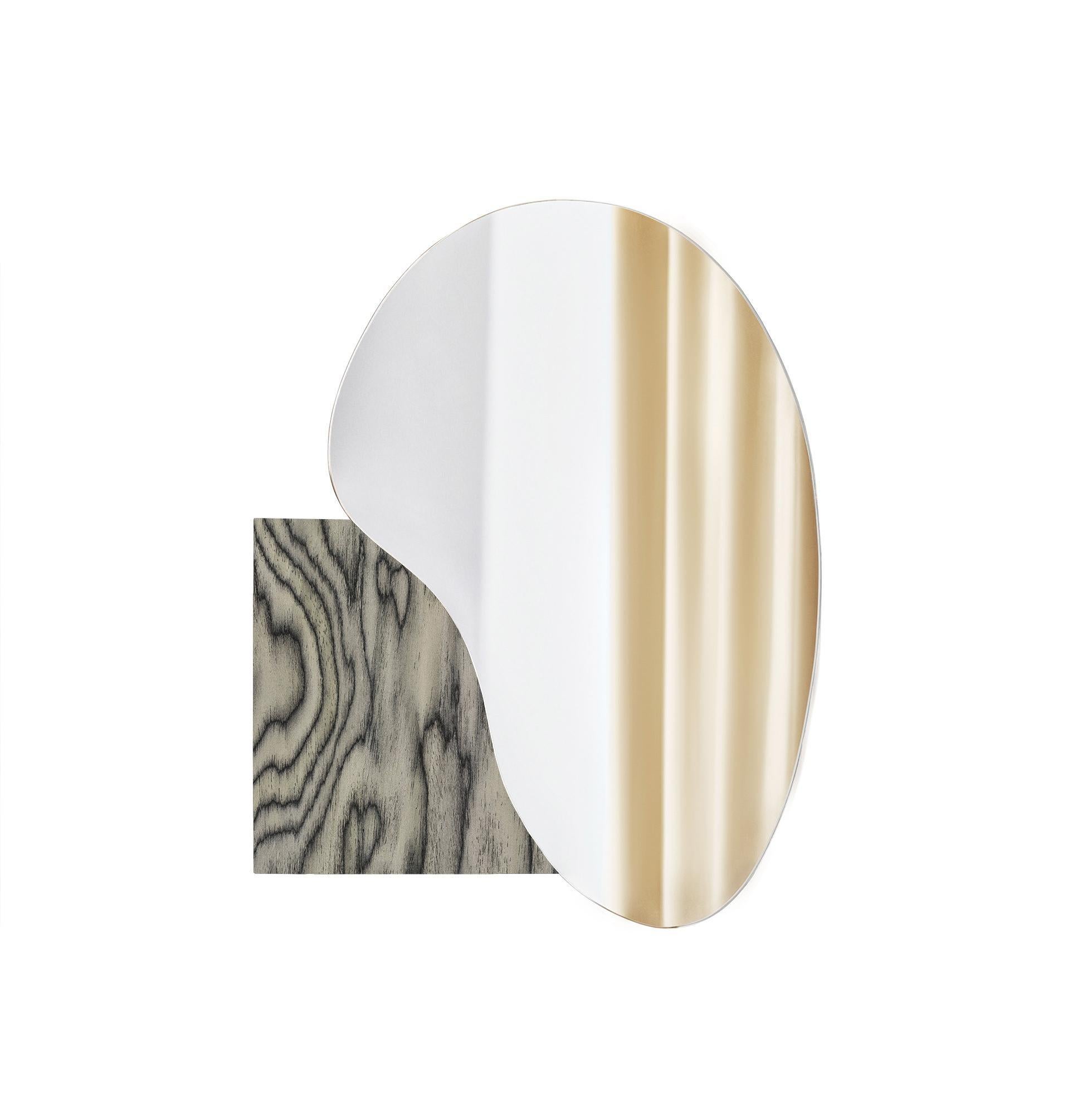Brushed Contemporary Wall Mirror 'Lake 4' by Noom, ALPI Wood Veneer For Sale