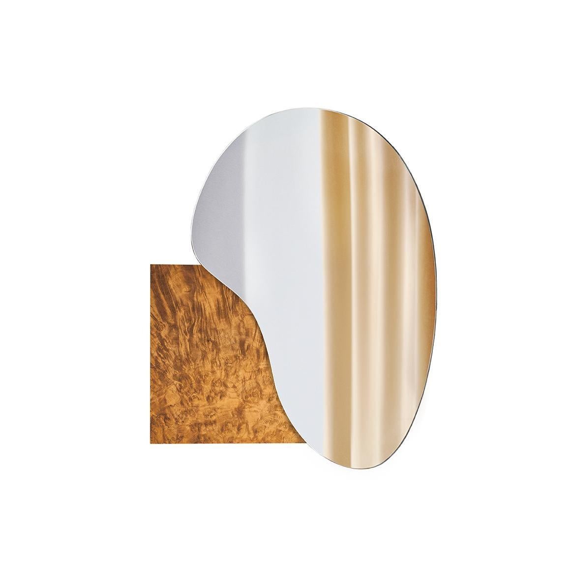 Organic Modern Contemporary Wall Mirror Lake 4 by Noom, Brushed Brass Frame For Sale