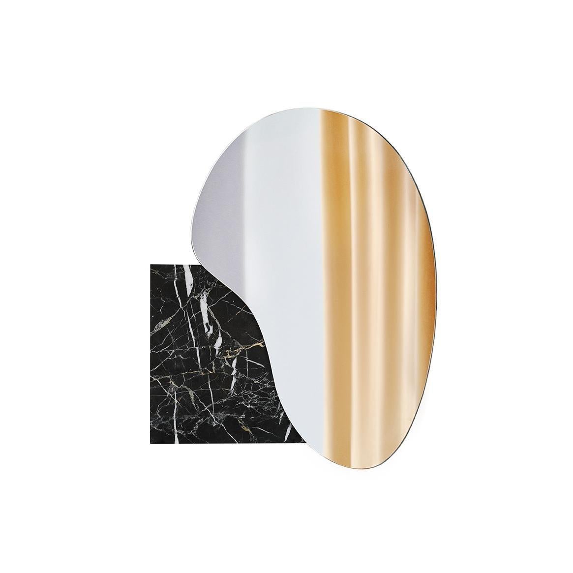 Painted Contemporary Wall Mirror Lake 4 by Noom, Brushed Brass Frame For Sale