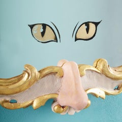 Contemporary Wall Mirror with Nose Sculpture and Eyes in Antique Giltwood Frame