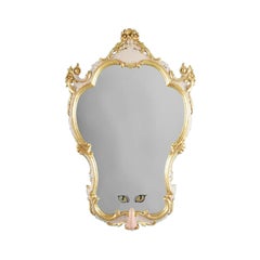 Contemporary Wall Mirror with Nose Sculpture and Eyes in Antique Giltwood Frame