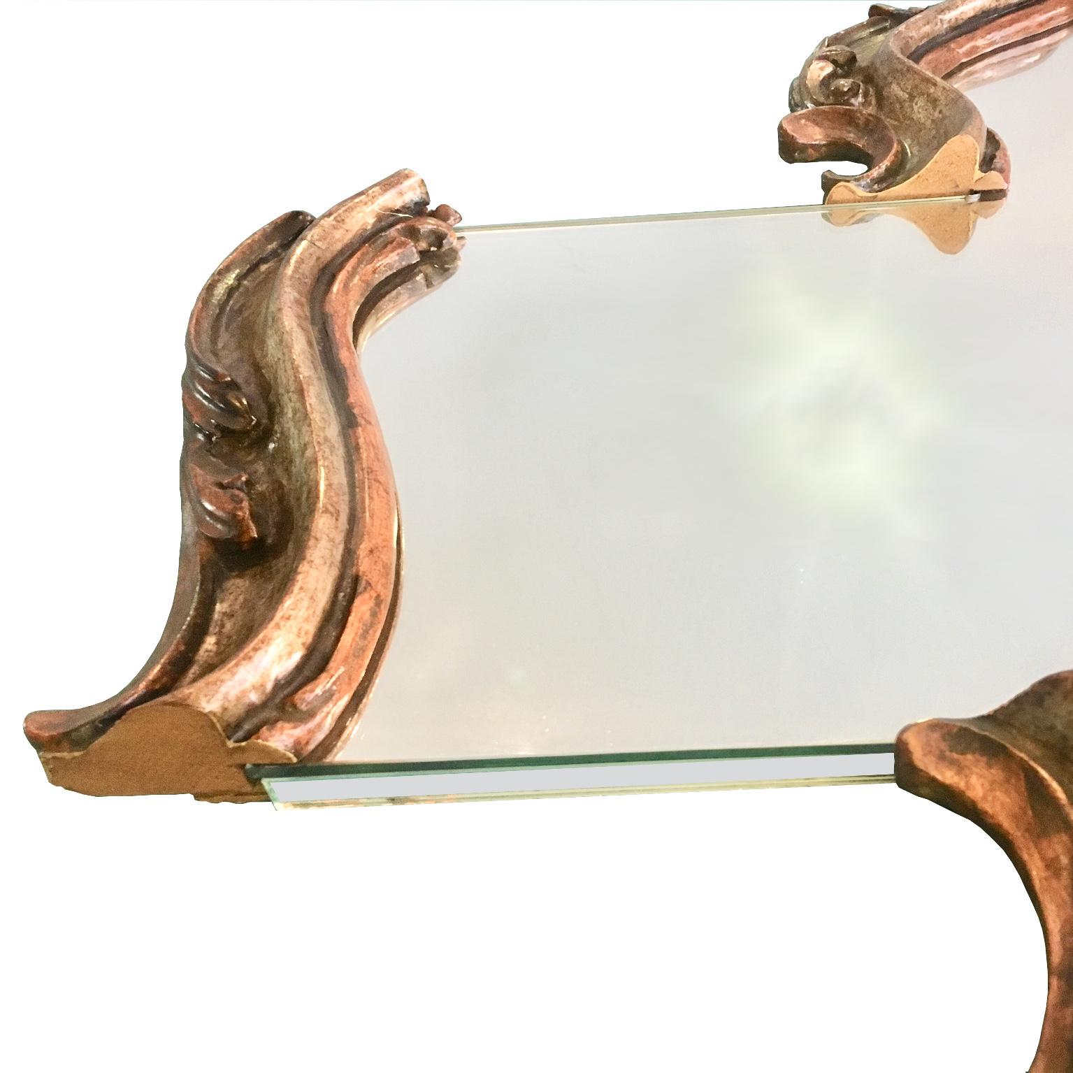Italian Contemporary Wall Mirror with Slid Antique Giltwood and Faux Marble Frame For Sale