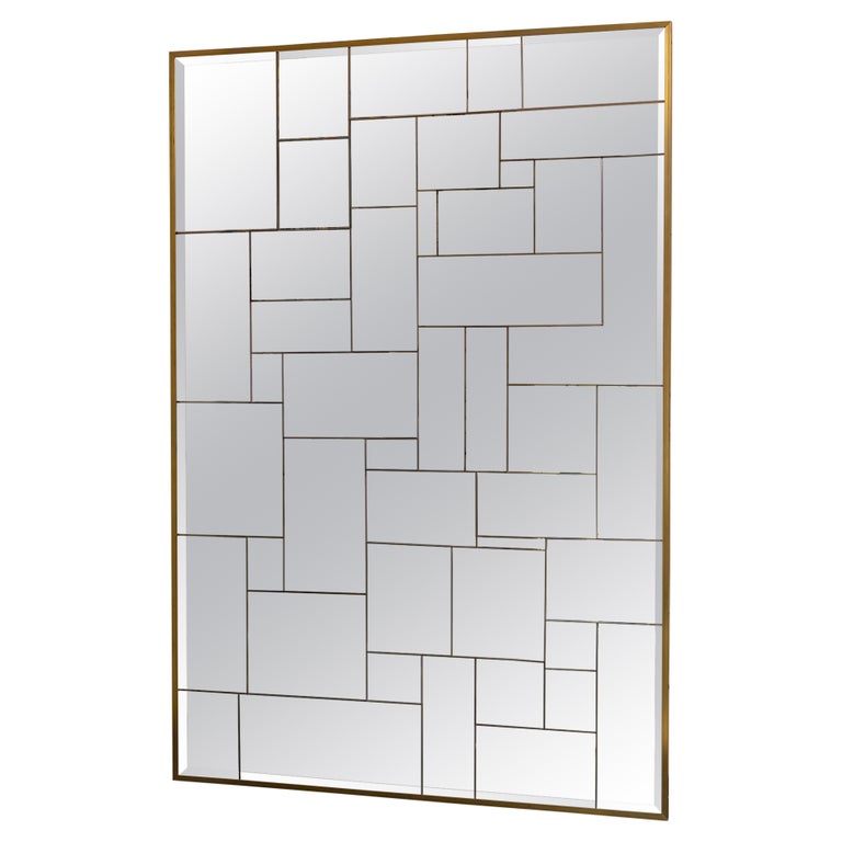 Contemporary Wall Mirror with Vintage 1970's Mirrors, Brass Details For