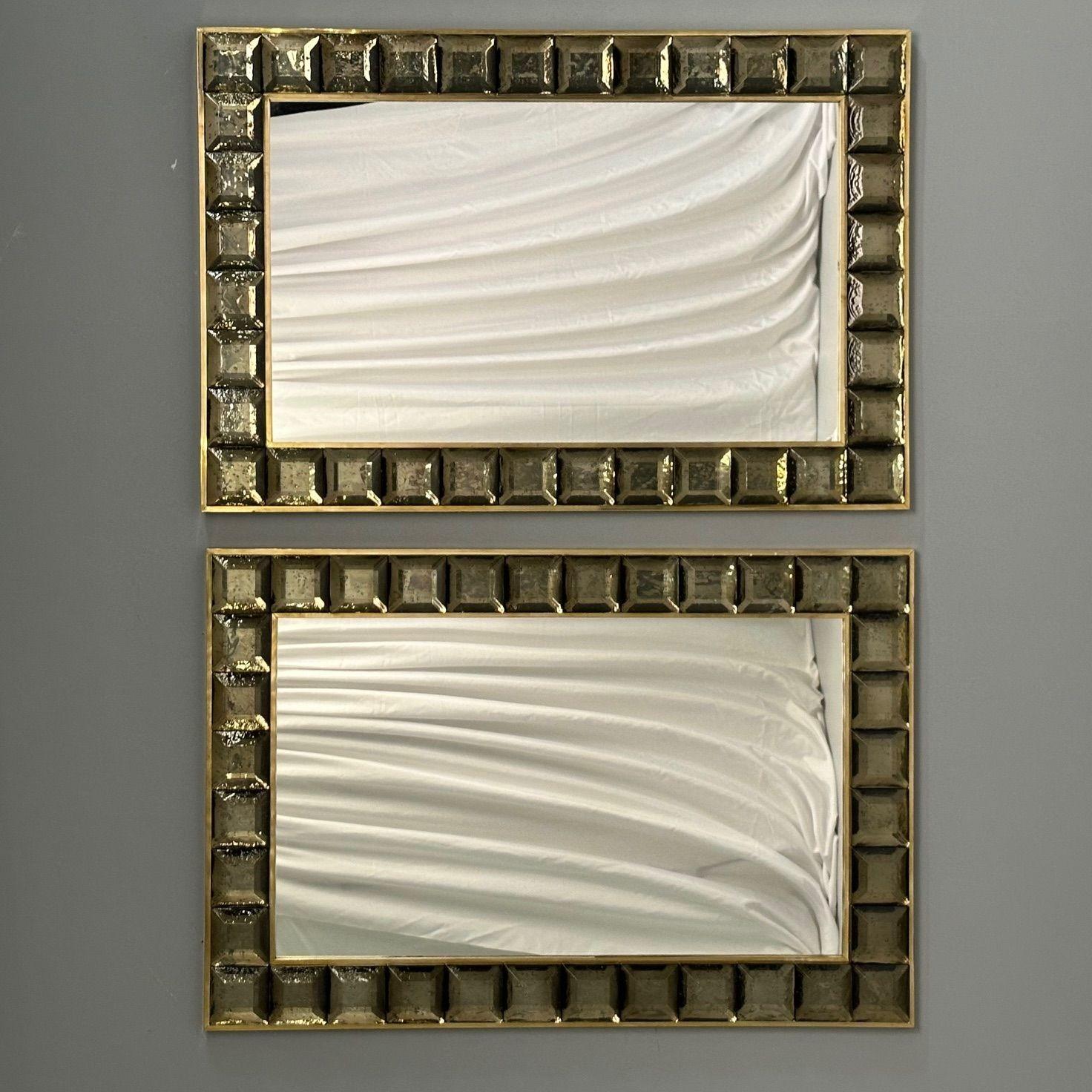 Modern Contemporary, Wall Mirrors, Bronze Faceted Square Murano Glass, Italy, 2023 For Sale