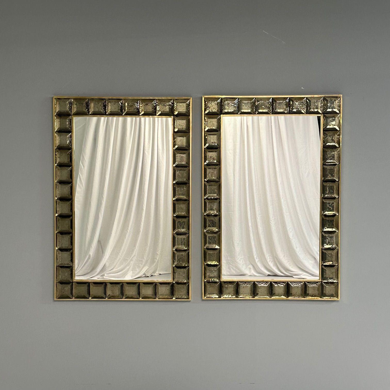 Brass Contemporary, Wall Mirrors, Bronze Faceted Square Murano Glass, Italy, 2023 For Sale