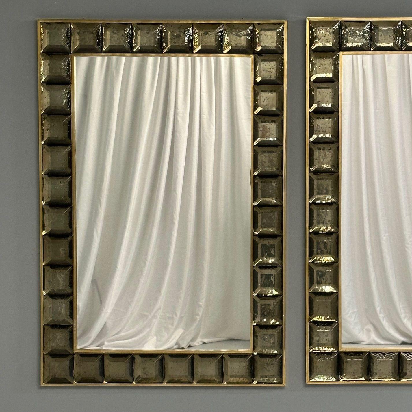 Contemporary, Wall Mirrors, Bronze Faceted Square Murano Glass, Italy, 2023 For Sale 1