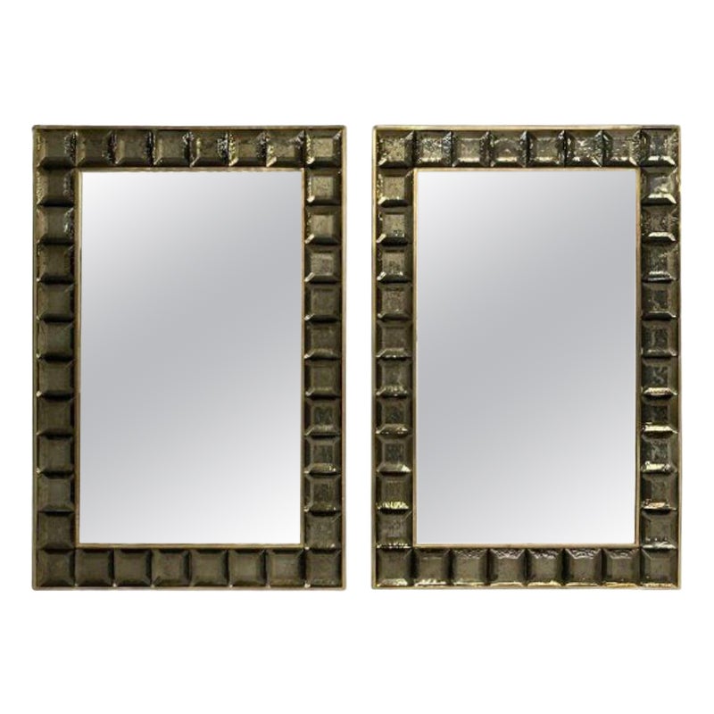 Contemporary, Wandspiegel, bronzefarbenes facettiertes Muranoglas, Italien, 2023