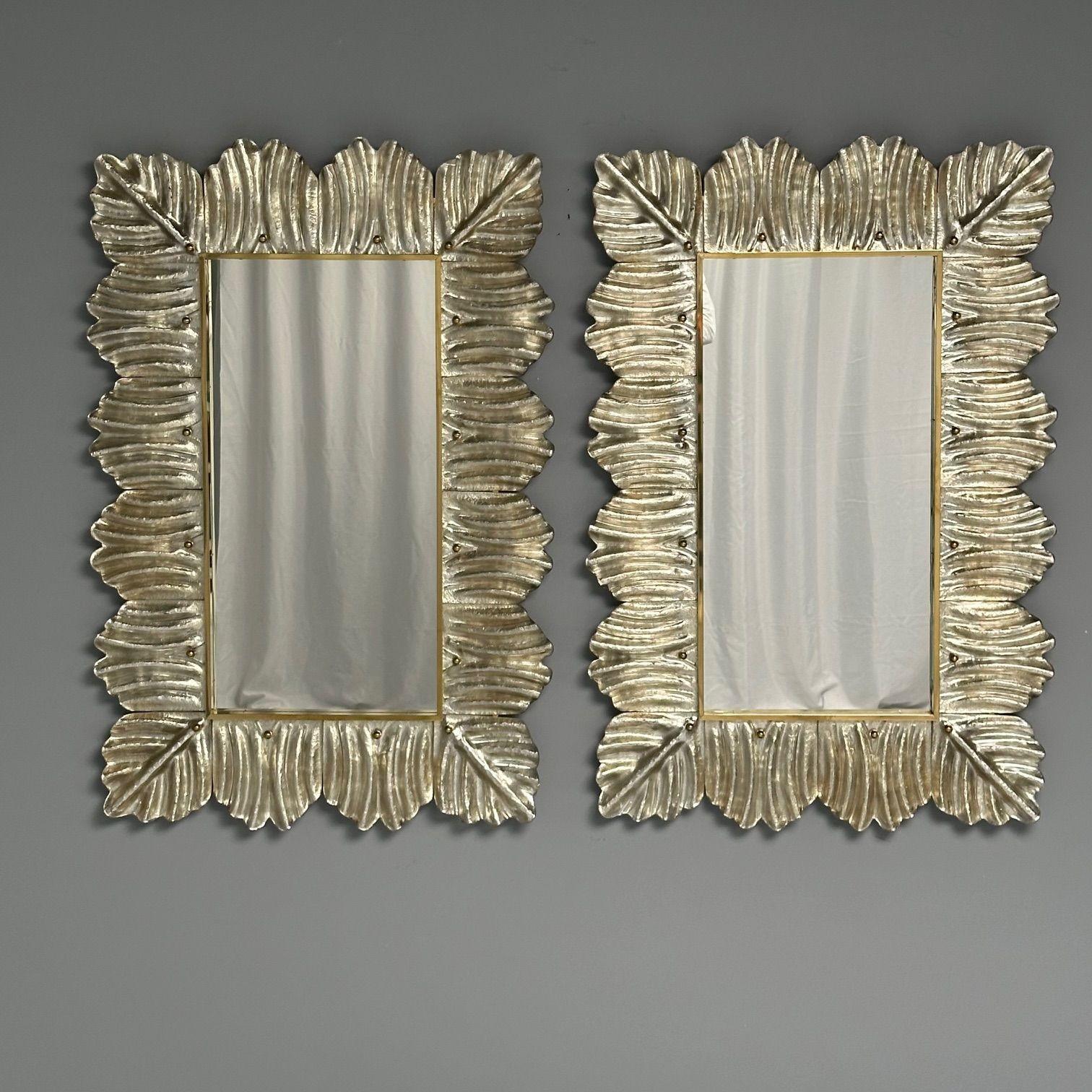 Modern Contemporary, Wall Mirrors, Leaf Motif, Murano Glass, Silver Gilt, Italy, 2023 For Sale