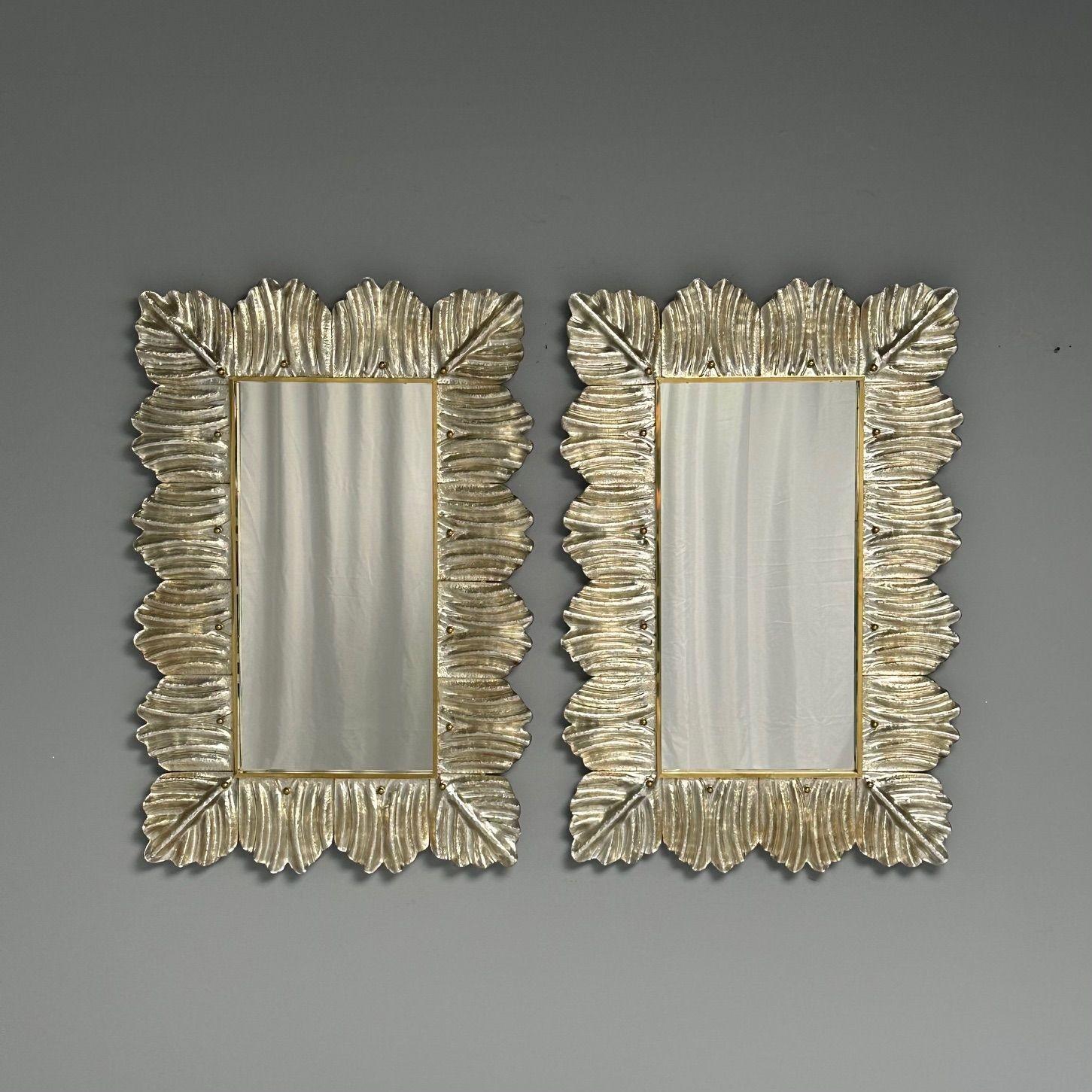 Italian Contemporary, Wall Mirrors, Leaf Motif, Murano Glass, Silver Gilt, Italy, 2023 For Sale