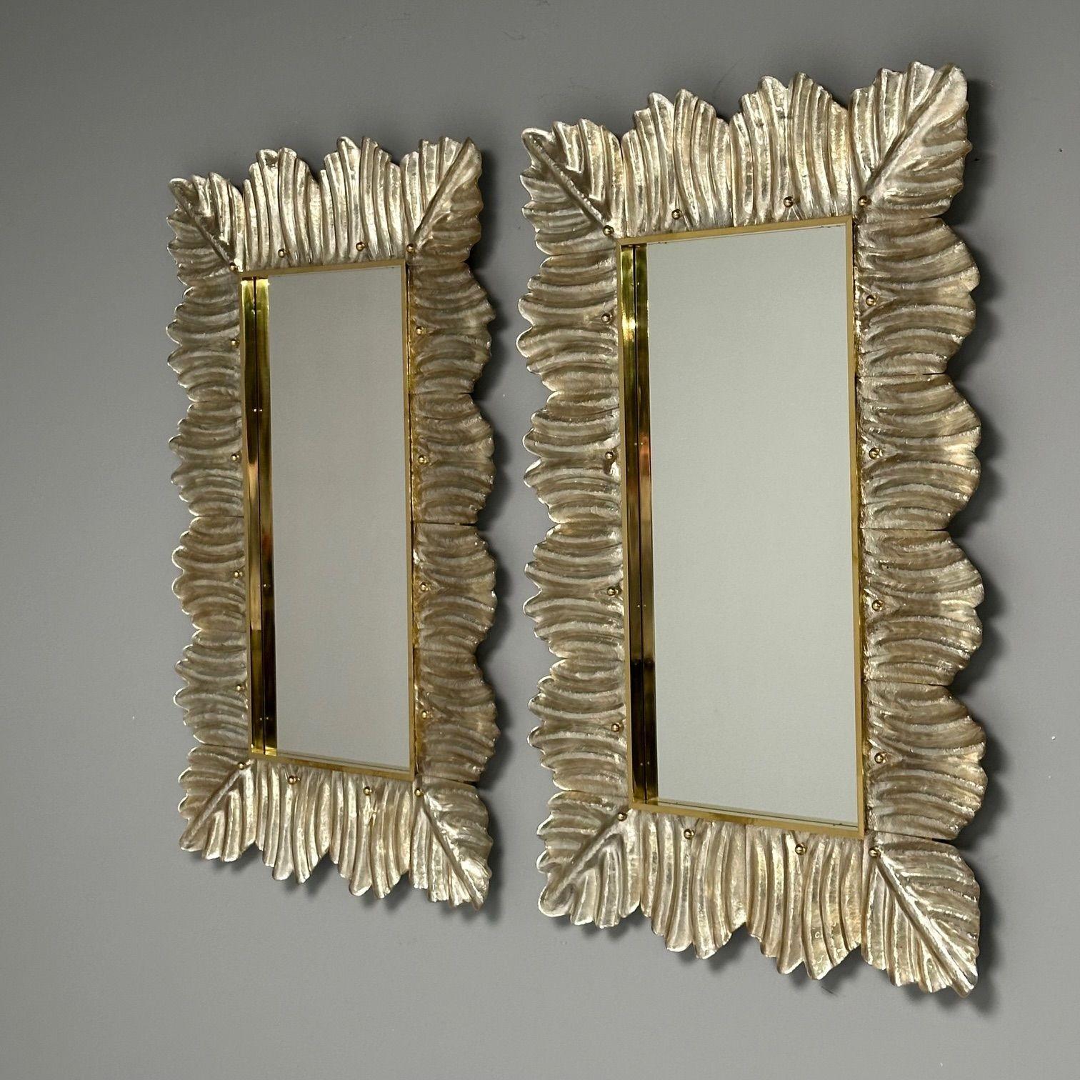 Brass Contemporary, Wall Mirrors, Leaf Motif, Murano Glass, Silver Gilt, Italy, 2023 For Sale