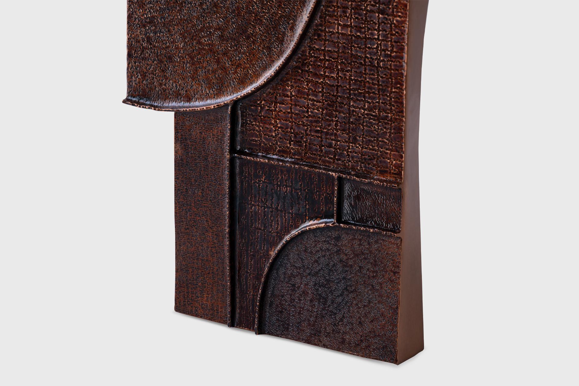 Copper Contemporary Wall Object 2, Textured Natural Dark Lacquer, Seung Hyun Lee, Korea For Sale