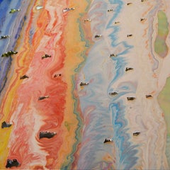 Panneau mural avec détails en miroir et motifs naturels Waves bleues  Fabriqué à la main en Italie