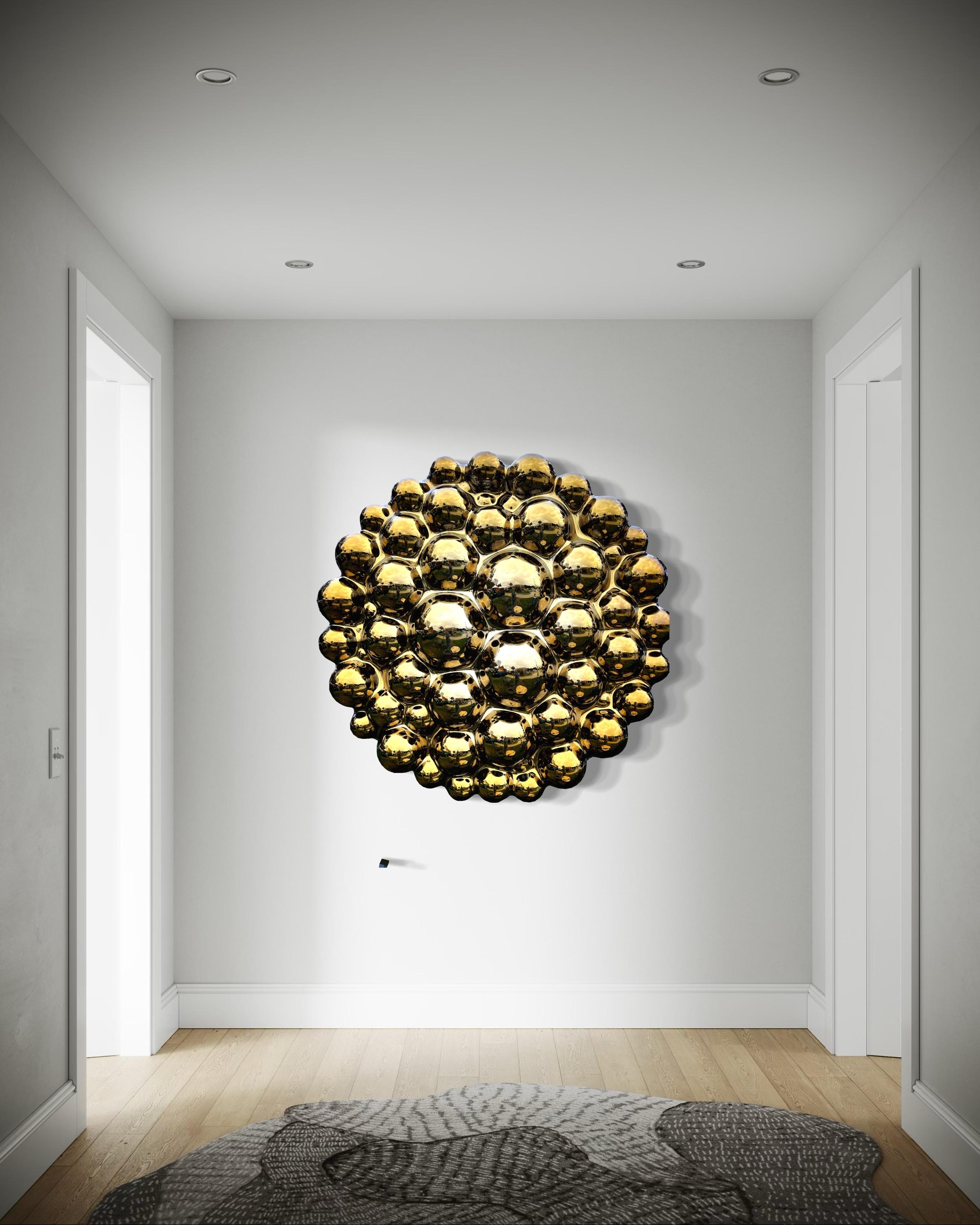 Zeitgenössische Wandskulptur Bubbles Gold (Handgefertigt) im Angebot