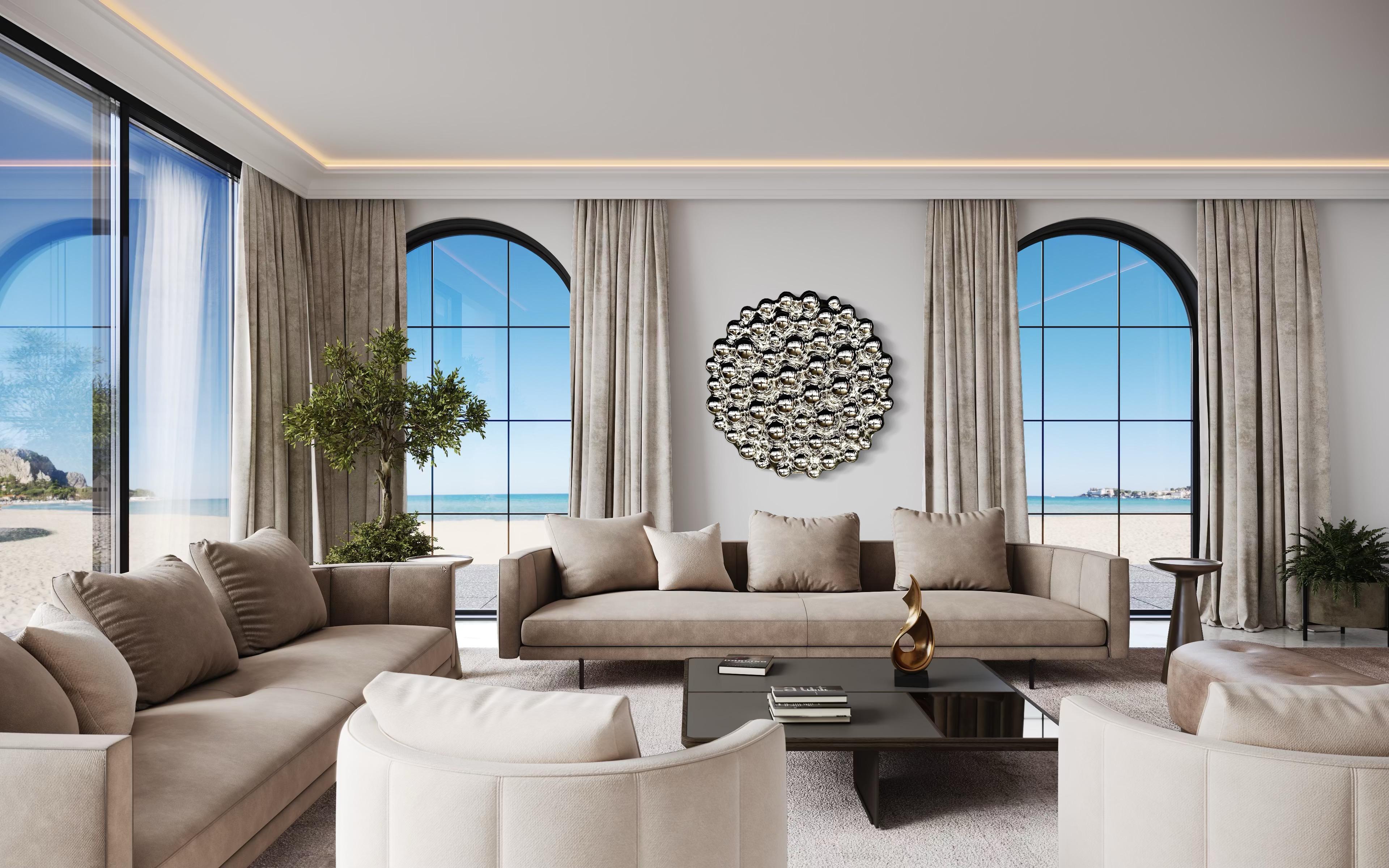 Moderne Sculpture murale contemporaine Bulles Silver en vente