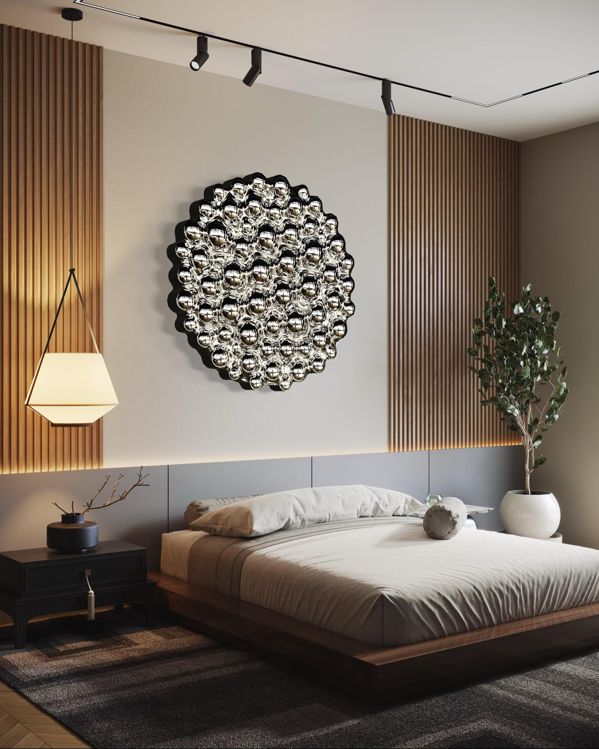 Fait main Sculpture murale contemporaine Bulles Silver en vente