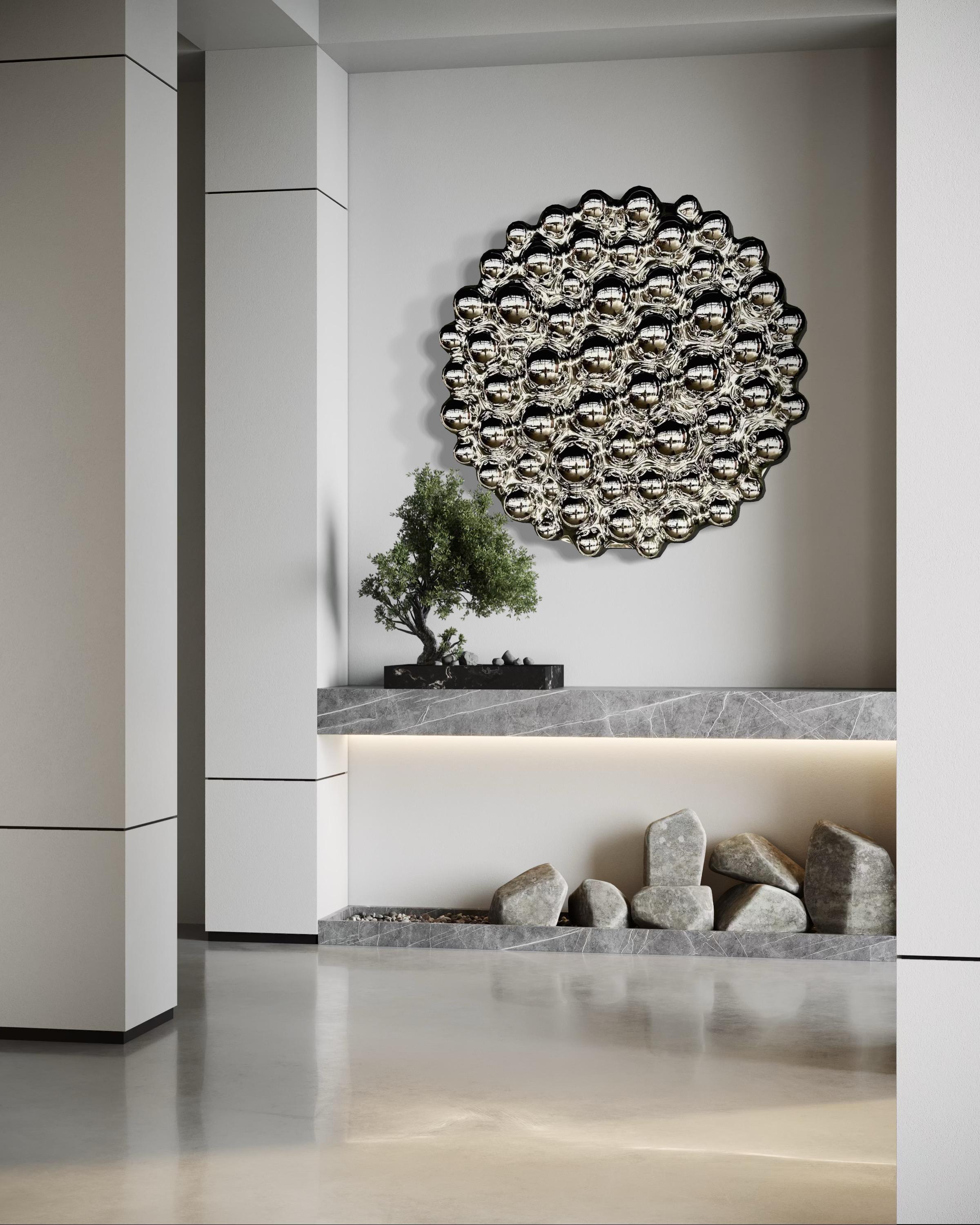 Verre Sculpture murale contemporaine Bulles Silver en vente