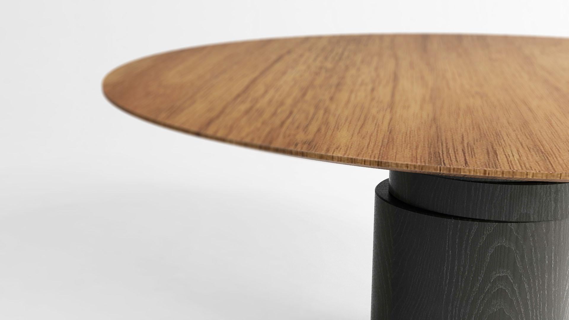 Belgian contemporary walnut and black ash wood dining table M, disc table by barh.design For Sale