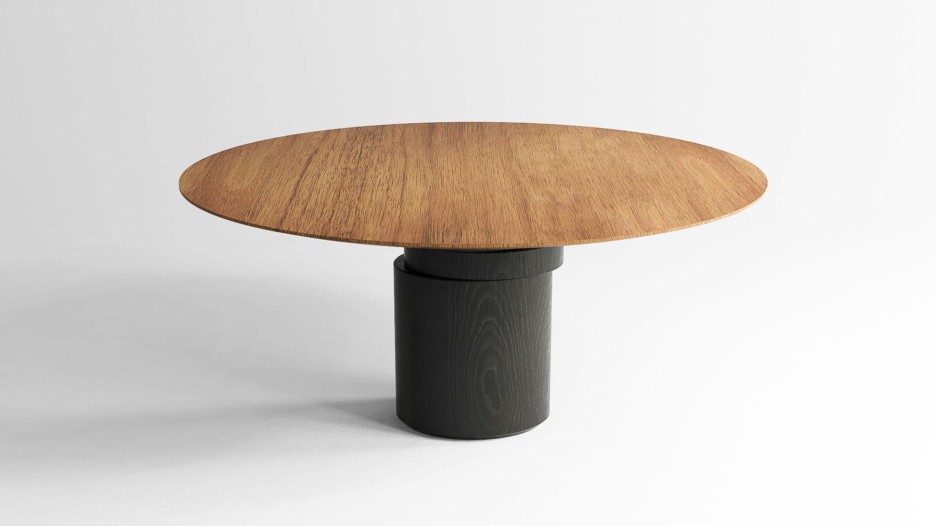 Stained contemporary walnut and black ash wood dining table M, disc table by barh.design For Sale