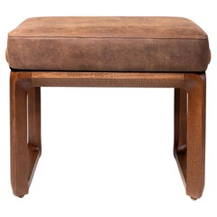 Contemporary Walnut and Leather Piano Bench, Handcrafted, Adjustable Height