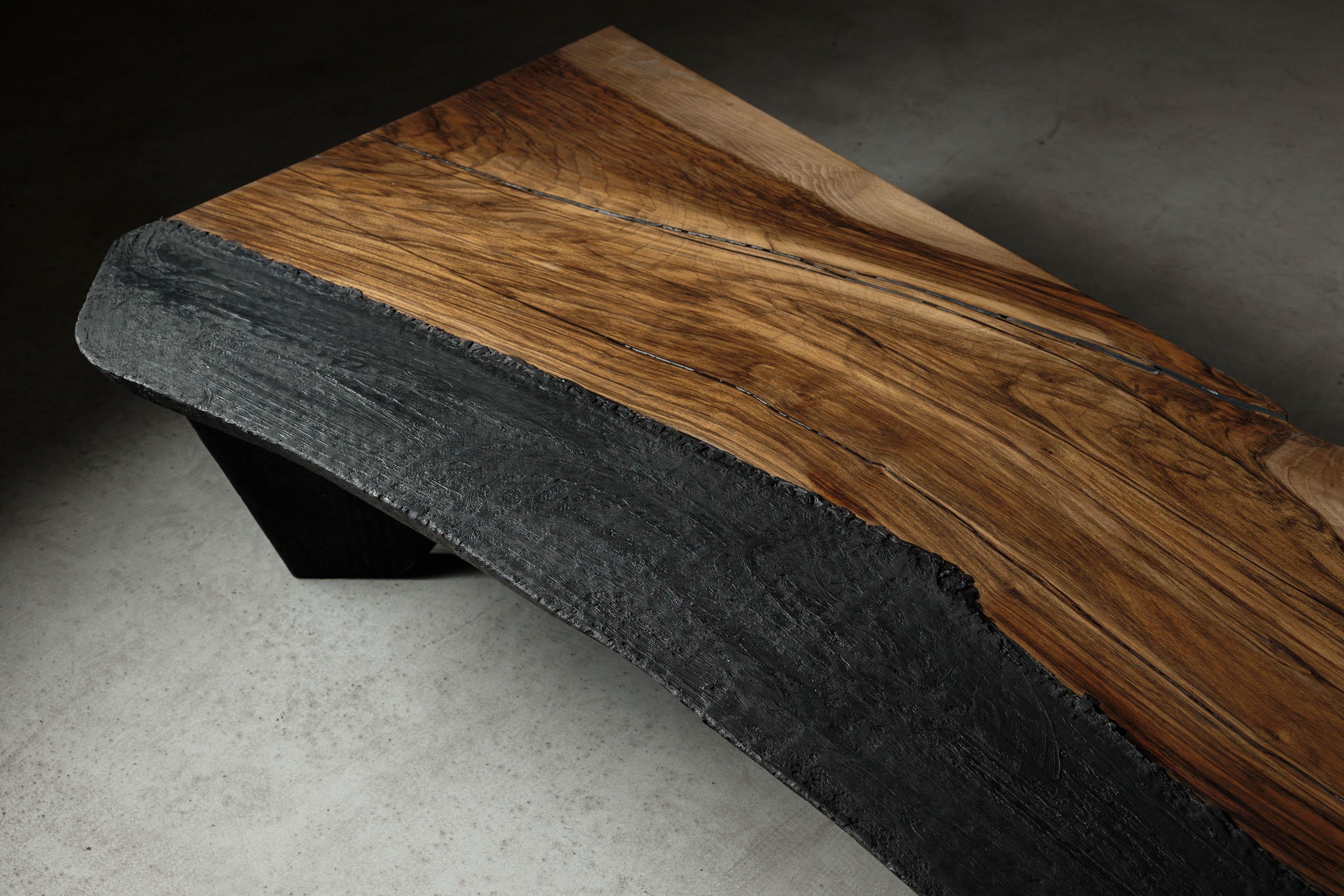 Blackened Contemporary Walnut Brutalist Coffee Table by Eero Moss - EM106 For Sale