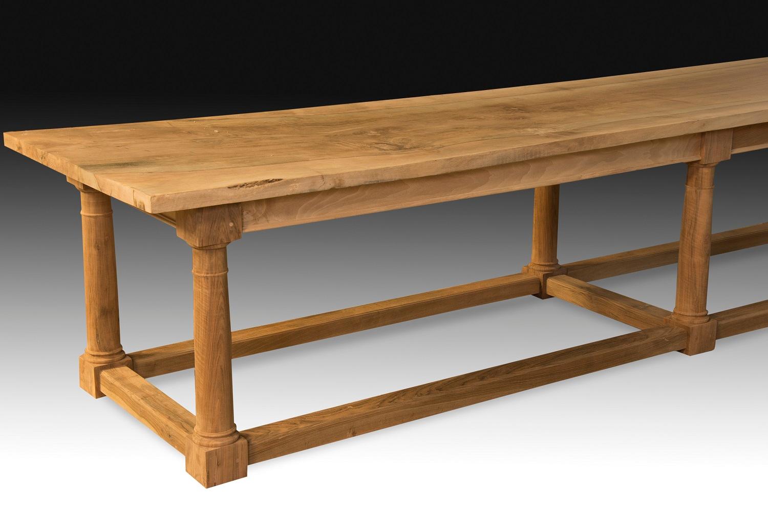 Modern Contemporary walnut refectory table, after English Models. For Sale