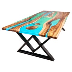 Mesa de comedor contemporánea de nogal Mesa de comedor grande de canto vivo Mesa de comedor de lujo