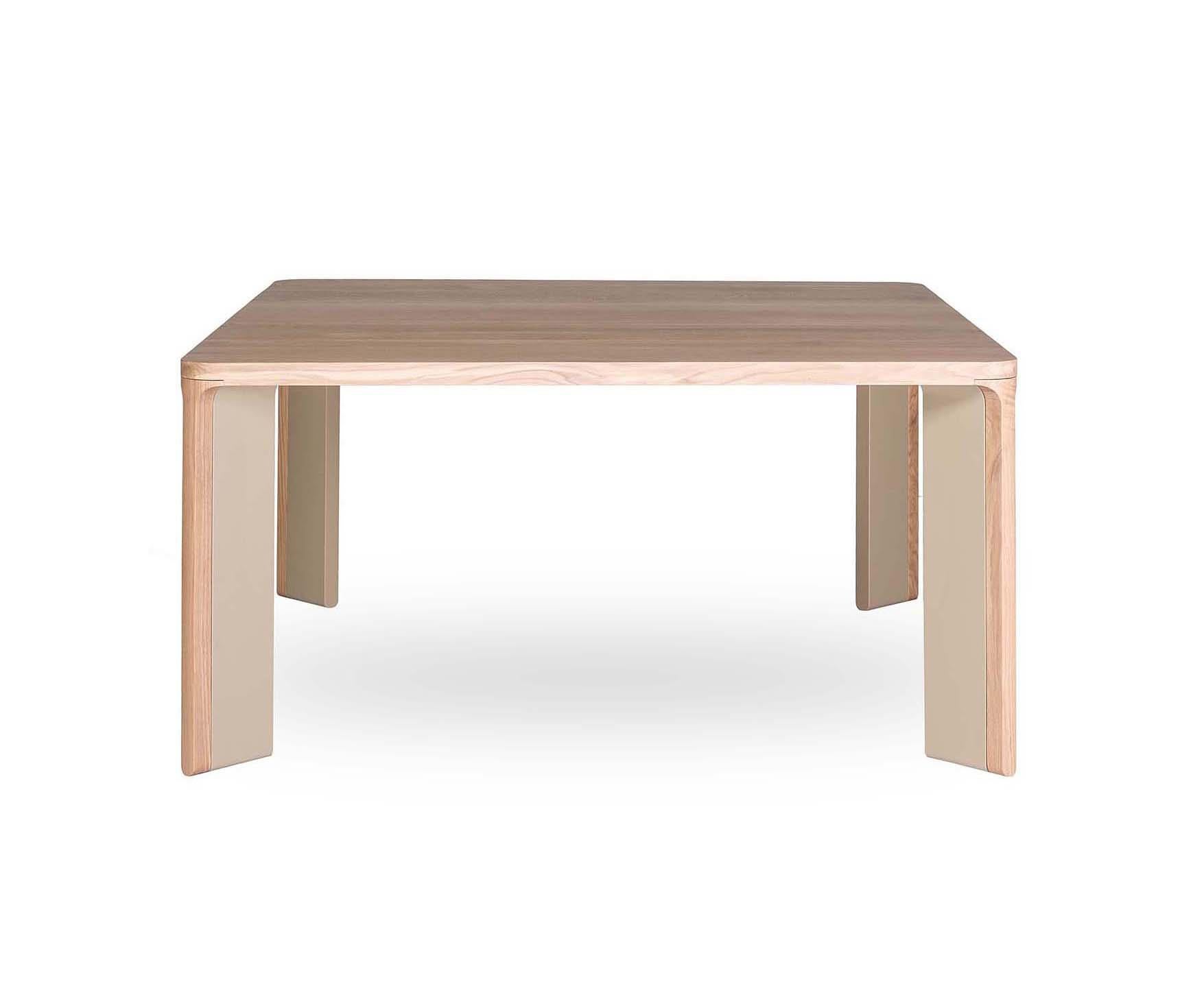 Dining table consists of four legs and a wooden top. Each leg is made in two sections, the internal one which is always lacquered, and the external one. 
Top : veneer oak.
Available in different sizes and different materials such as Solid Oak, Solid