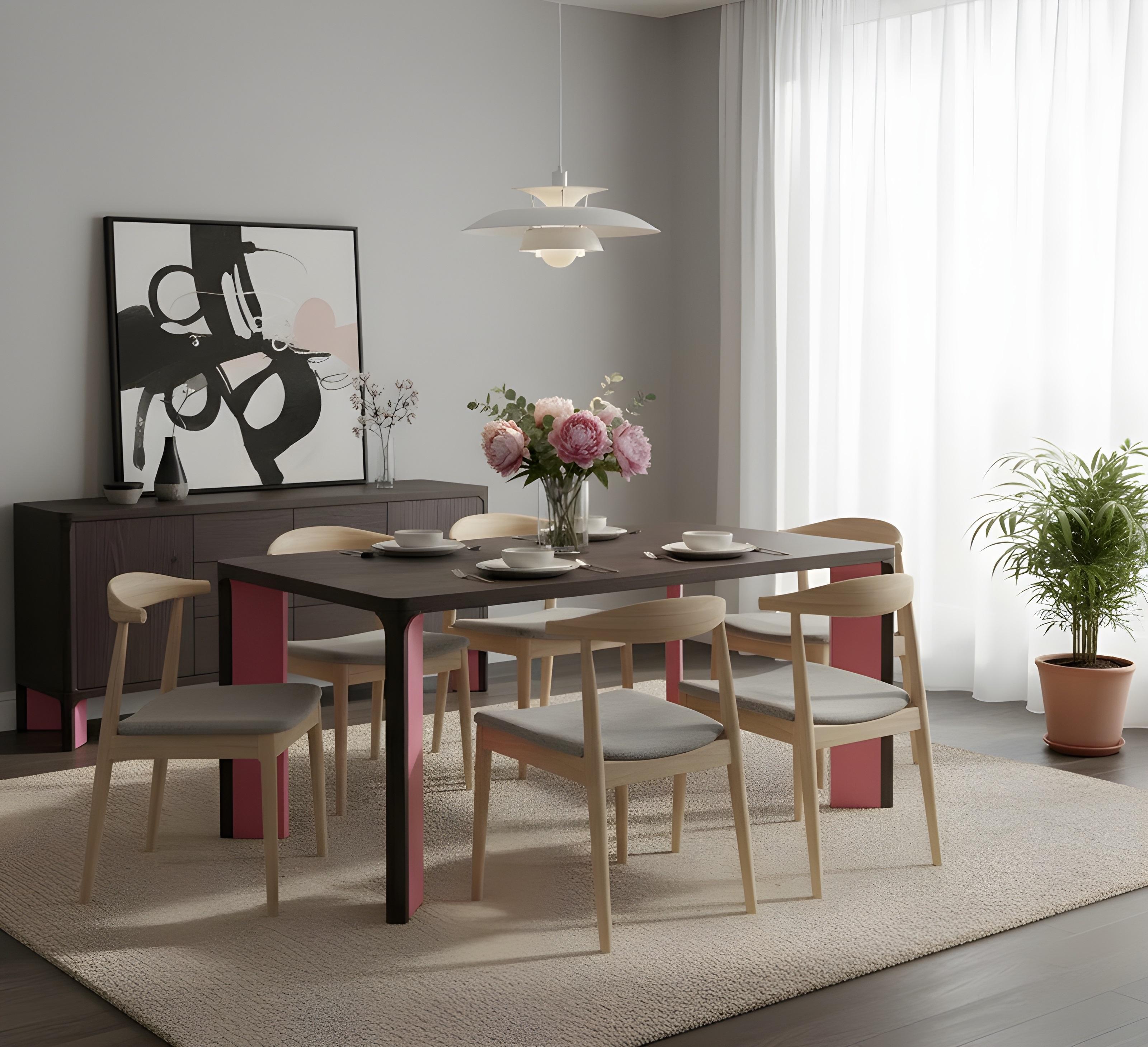 Table de salle à manger contemporaine en noyer, pieds laqués rose Neuf - En vente à NEW YORK, NY