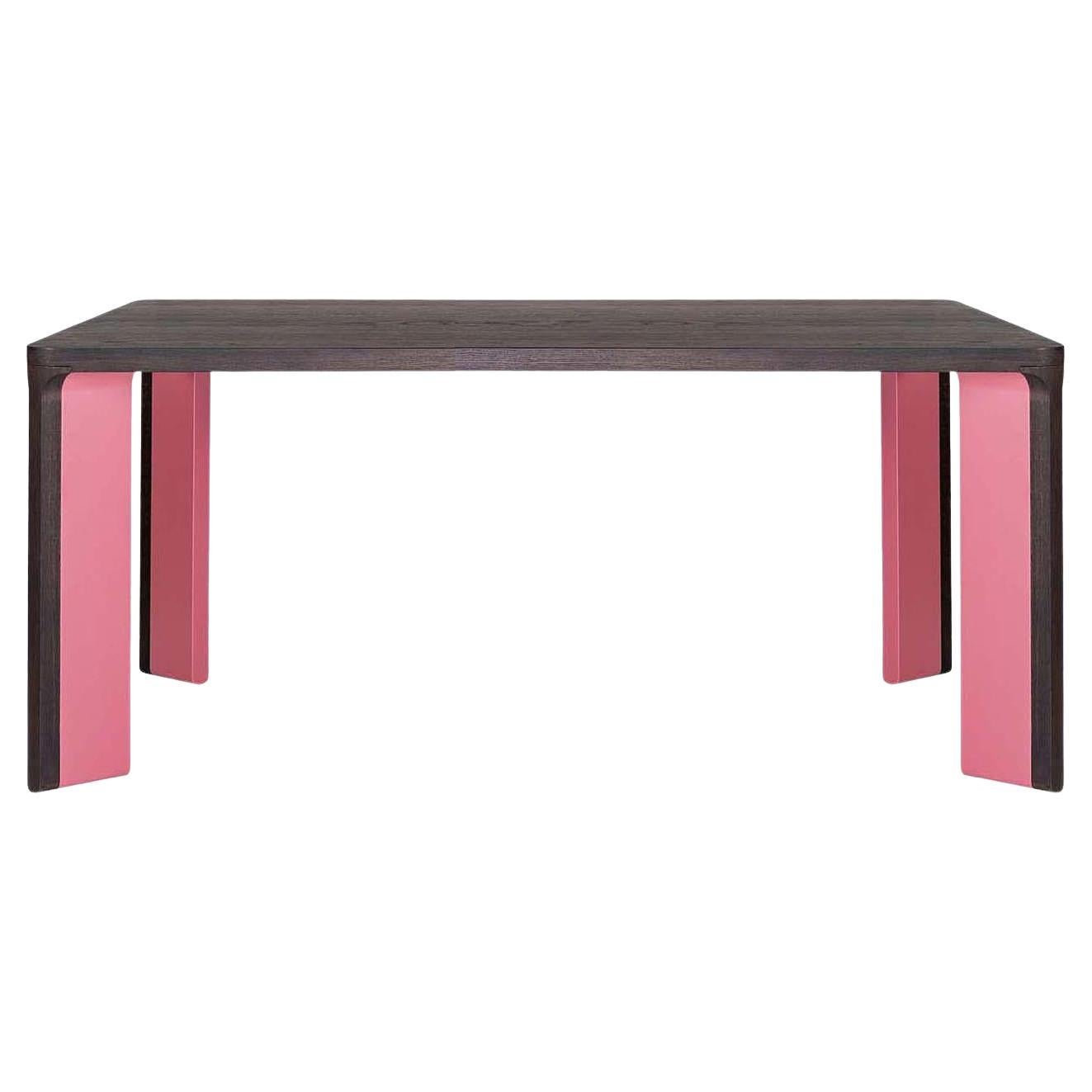 Contemporary Walnut Dining Table, Pink Lacquered Legs