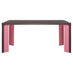Contemporary Walnut Dining Table, Pink Lacquered Legs