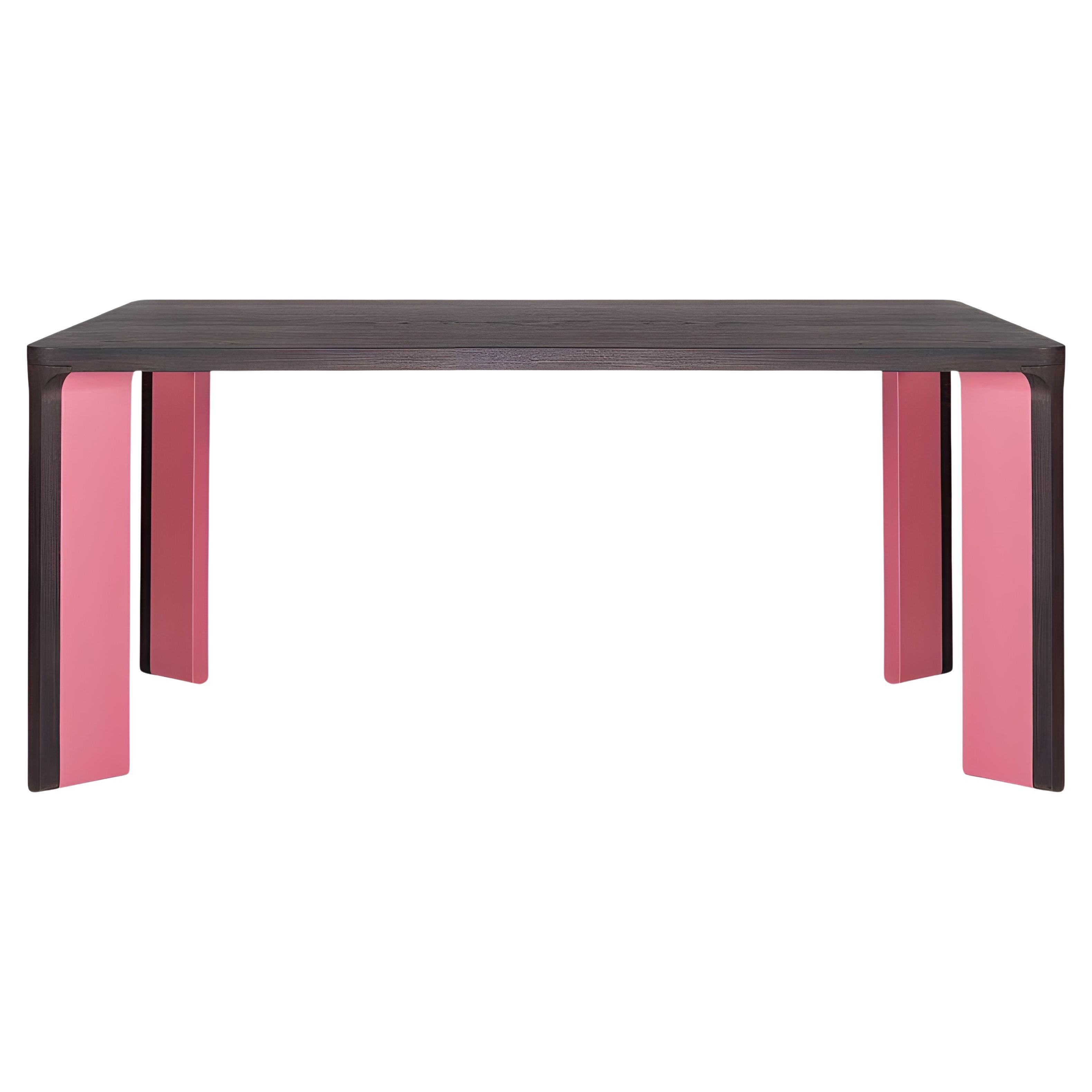 Solid Walnut Dining Table with Pink Lacquered Legs
