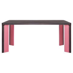 Solid Walnut Dining Table with Pink Lacquered Legs