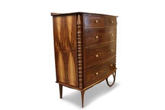 Contemporary Walnut Dresser With Sculpted Right Leg & Brass Hardware