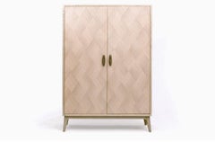 Contemporary Walnut Marquetry Cabinet with Cast Bronze Handles